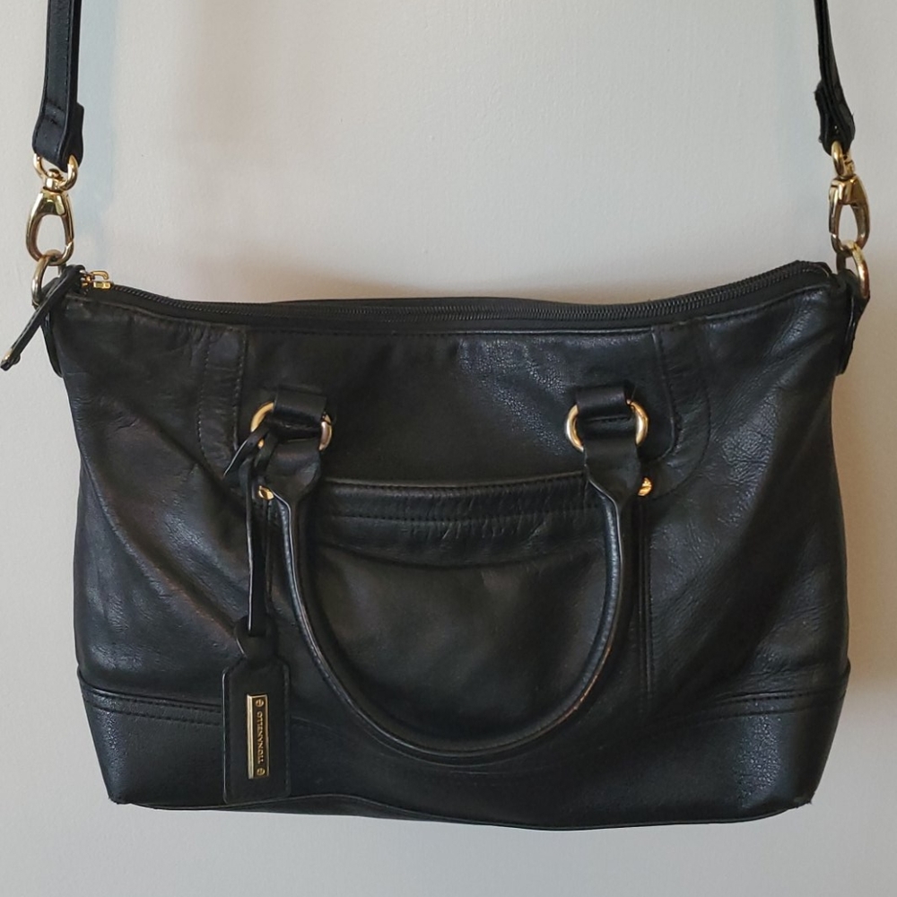Tignanello Leather Bag, Crossbody/Satchel, Black